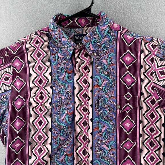 Vintage Wrangler Shirt Mens 16.5 AZTEC PAISLEY Wester Button Rodeo Made in USA - Picture 2 of 10